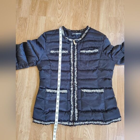 Karl Lagerfeld Tweed Trim Puffer Jacket Sz Sm - Picture 10 of 16